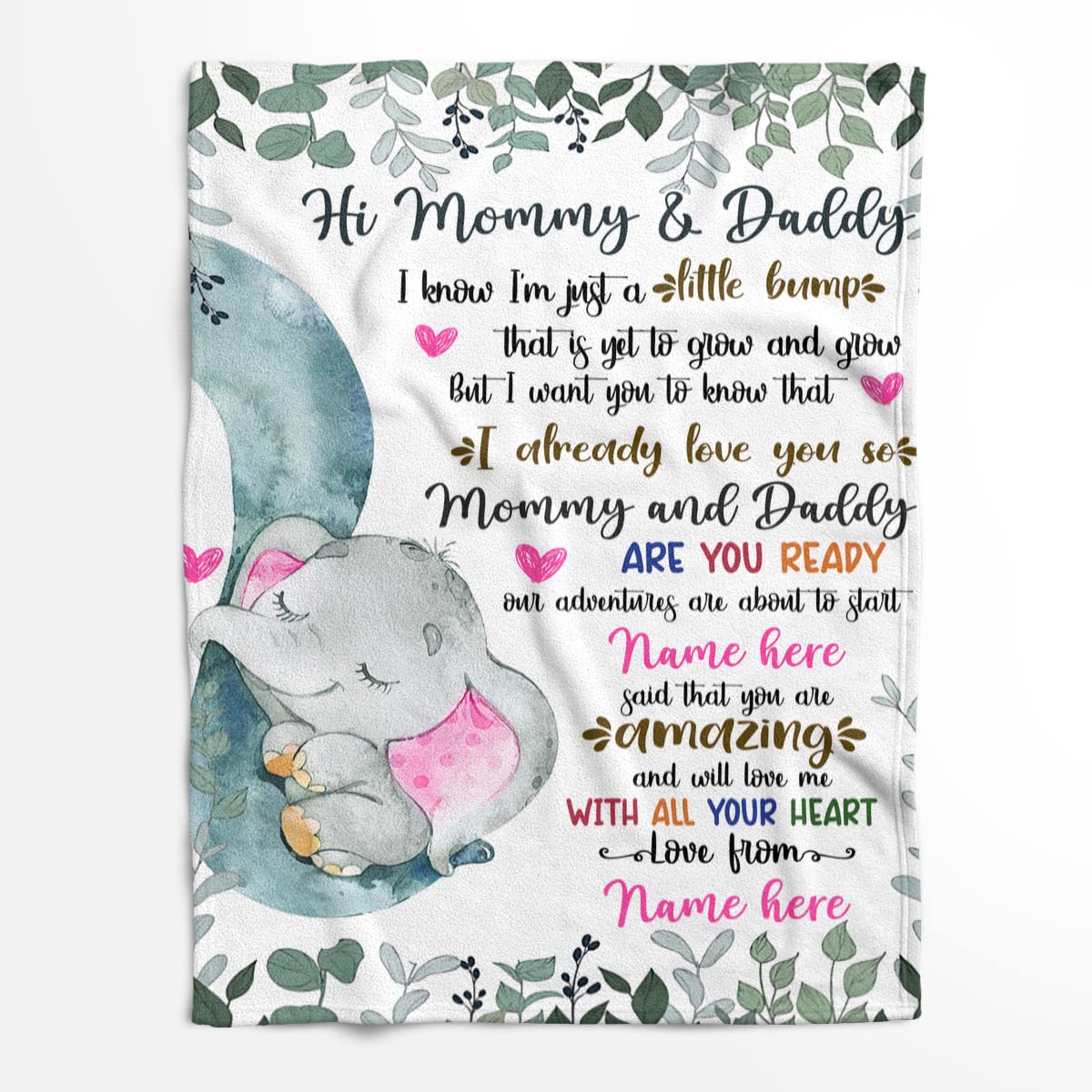 Personalized Babyshower Gift for Mommy and Daddy Pink Elephant Just A  Little Bump Personalized Baby Blanket with Name Custom Baby Blanket for  Girls Boys Personalized Unisex Nursery Baby Throw Blanket : Amazon.ca: