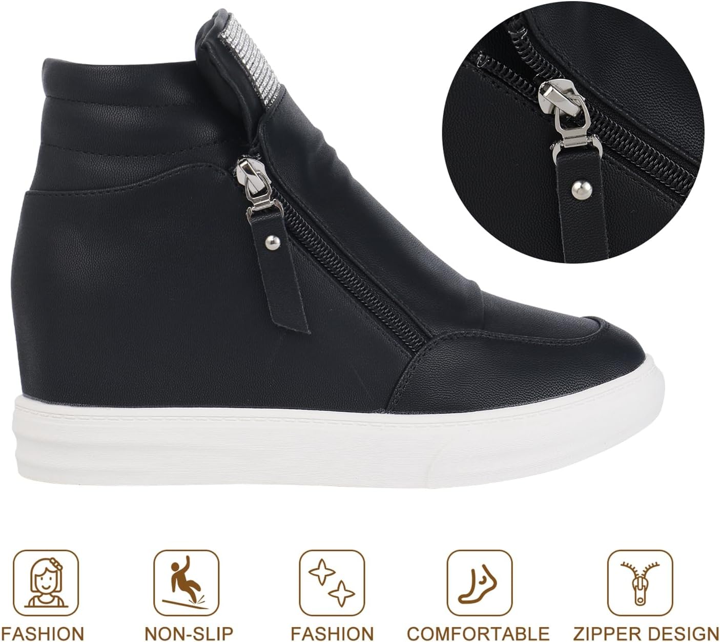 Ckrola Womens Fashion Platform Shoes Hidden Wedge Heel High Top Sneakers for Women Platform Boots Working Shoes Women - Image 5