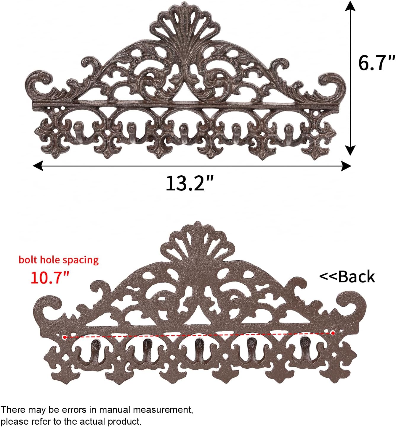 Sungmor Vintage Cast Iron Chrysanthemum Coat Hook with 5 Hooks,Heavy Duty Wall-Mounted Hanger Rack,Decorative Scrollwork Hanger for Coats,Towels and Keys
