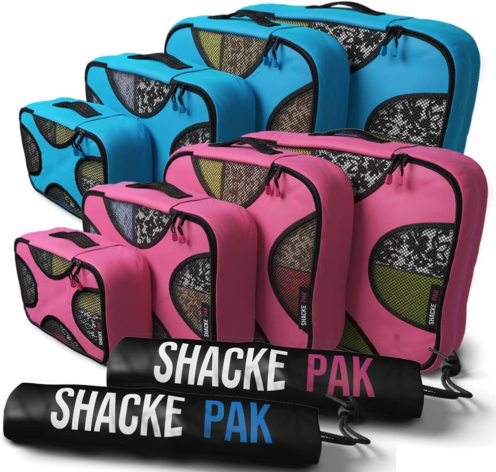 Shacke Pak - 5 Set Packing Cubes with Laundry Bag (Aqua Teal) & Shacke Pak - 5 Set Packing Cubes with Laundry Bag (Precious Pink)