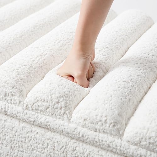 Miniatura 66 de Kmax Banco de almacenamiento de 45 pulgadas, banco otomano tapizado de piel sintética para dormitorio, sala de estar, pasillo, color blanco Oval-