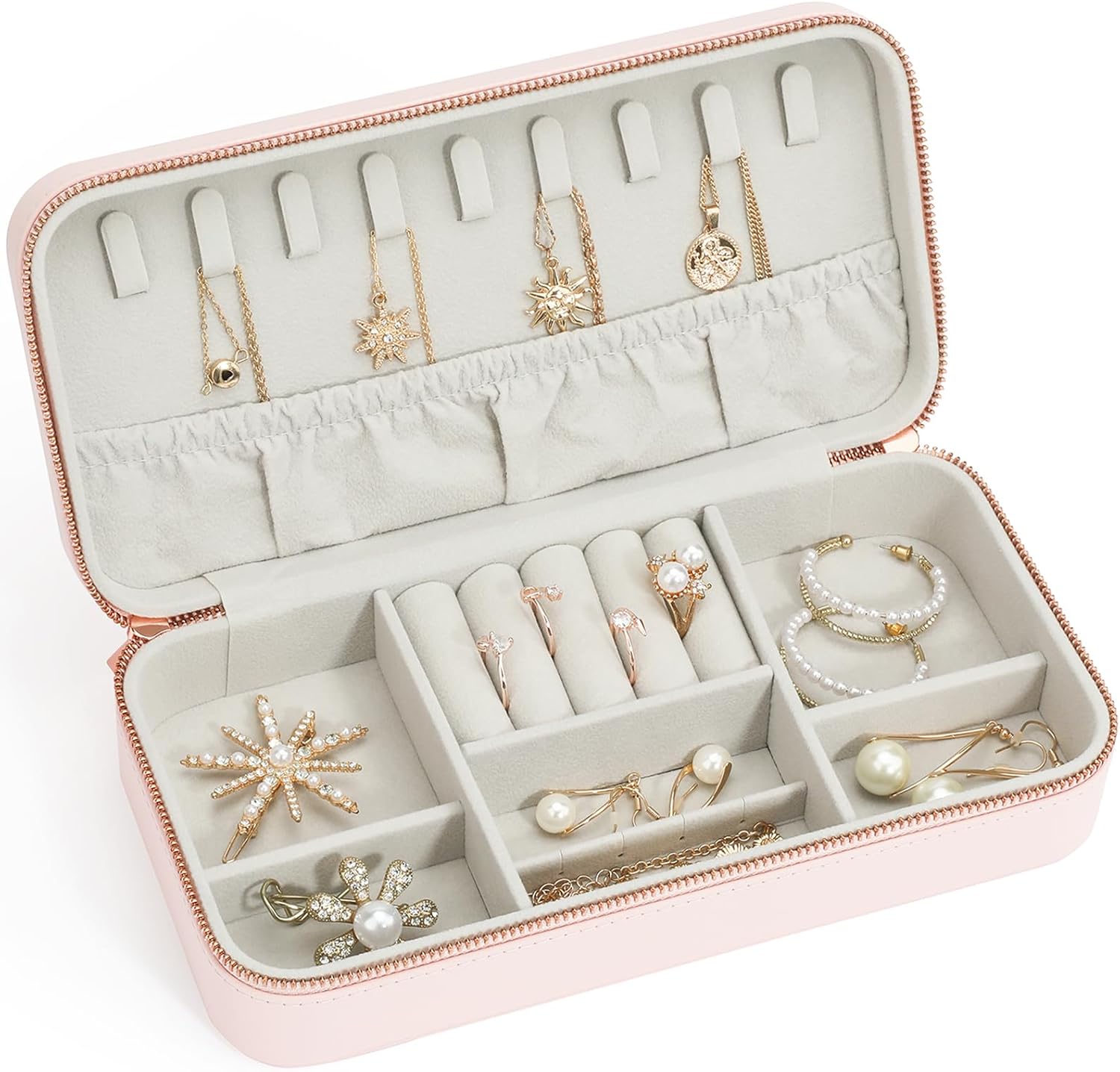 Travel Jewelry Case Small Jewelry Organizer, Portable Jewelry Case Small Travel Jewelry Box for Women, Christmas Gift for Women Girls, Pink C