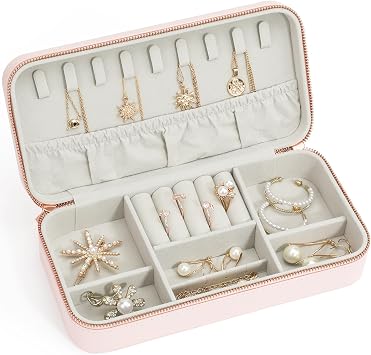 Travel Jewelry Case Small Jewelry Organizer, Portable Jewelry Case Small Travel Jewelry Box for Women, Christmas Gift for Women Girls, Pink C