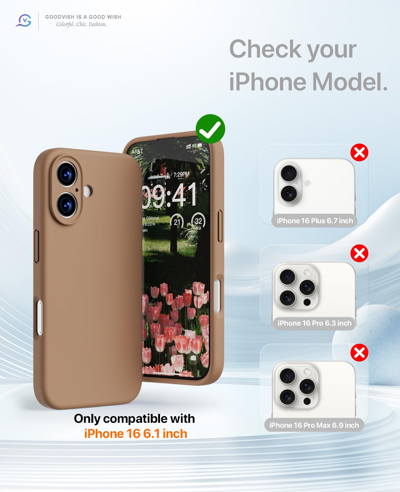 GOODVISH 3 in 1 Silicone Cover per iPhone 16 6.1", Custodia con 2 Pellicola Vetro Temperato [Protezione Fotocamera] 360° Protezione Anticaduta Case per Cellulare Antiurto Resistente, Cachi