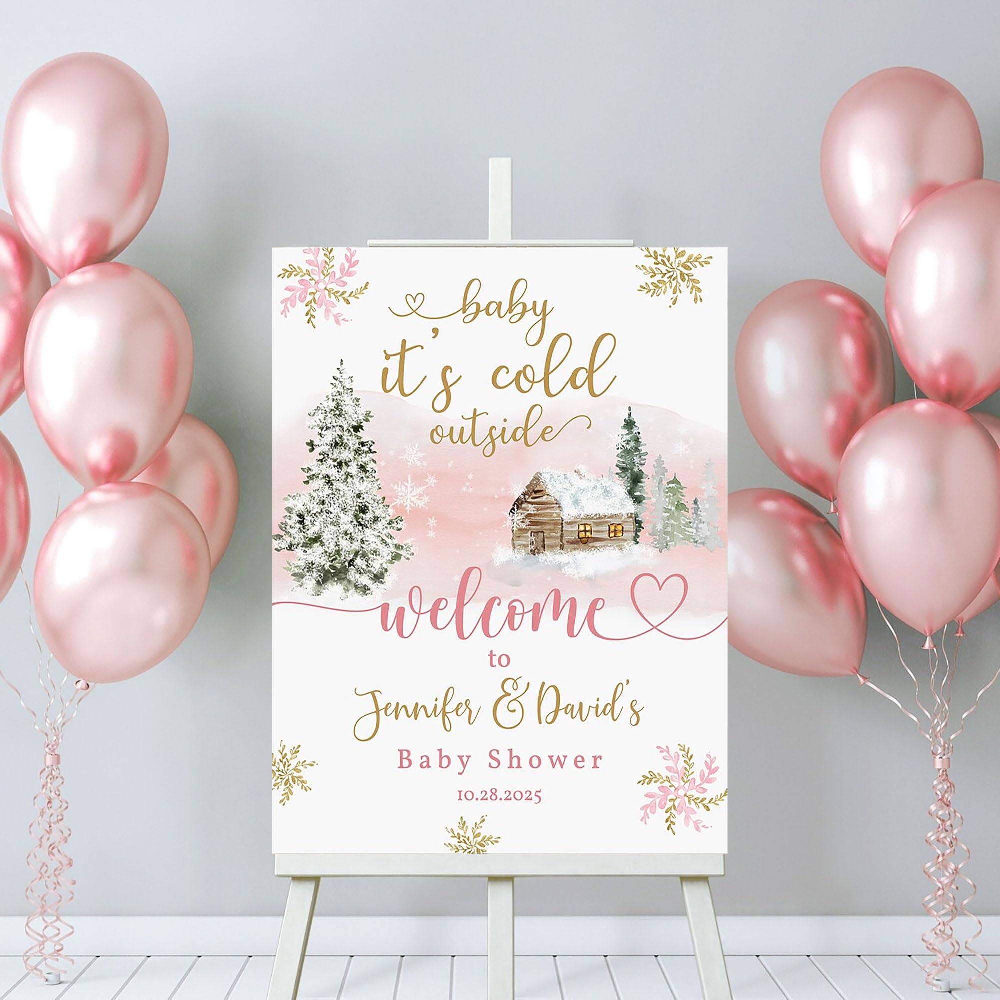 Winter Wonderland Baby Shower Welcome Sign Baby It'S Cold Outside Holiday Baby Welcome Poster Boho Girl Snowflake