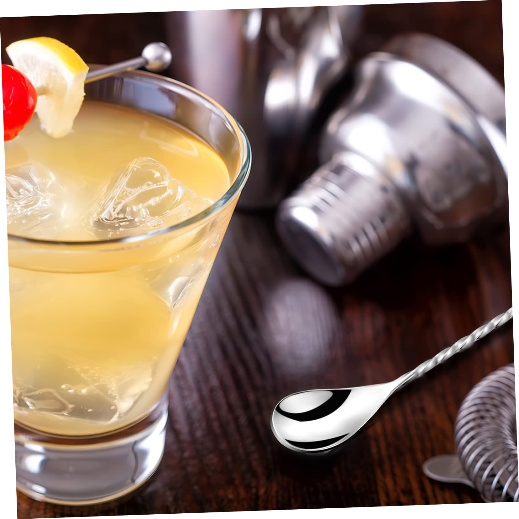 6 Cucharas de Cóctel de Acero Inoxidable, Cucharas Largas de Barra en Espiral, para Mezclar Bebidas y Vino, Mango de Agarre Cómodo