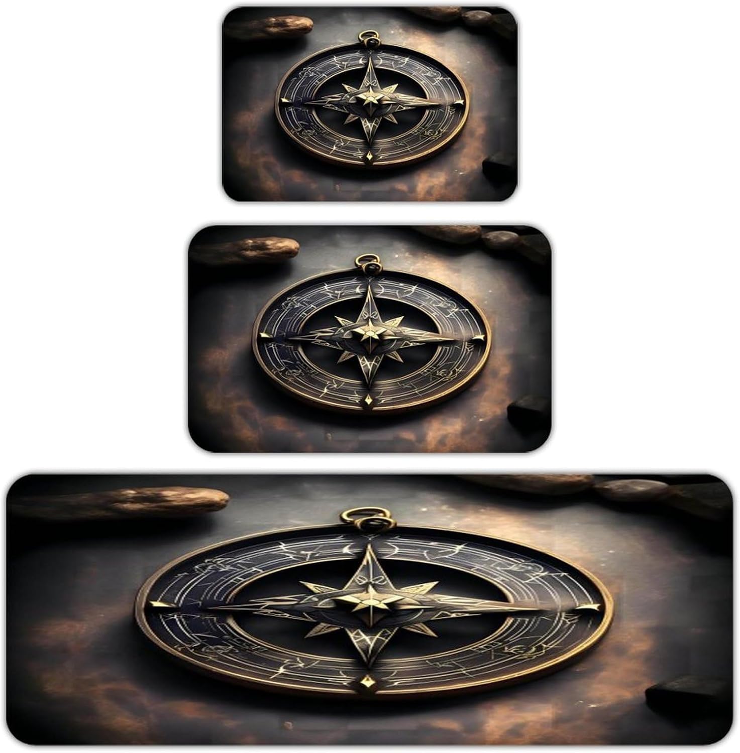 Magical Design Norse Runes Compass Kitchen Mats Soft Absorbent Rugs for Floor Non Slip Washable Kitchen Mats Fashion Rectangular Rugs for Three-Piece Set for Laundry Office Home Sink