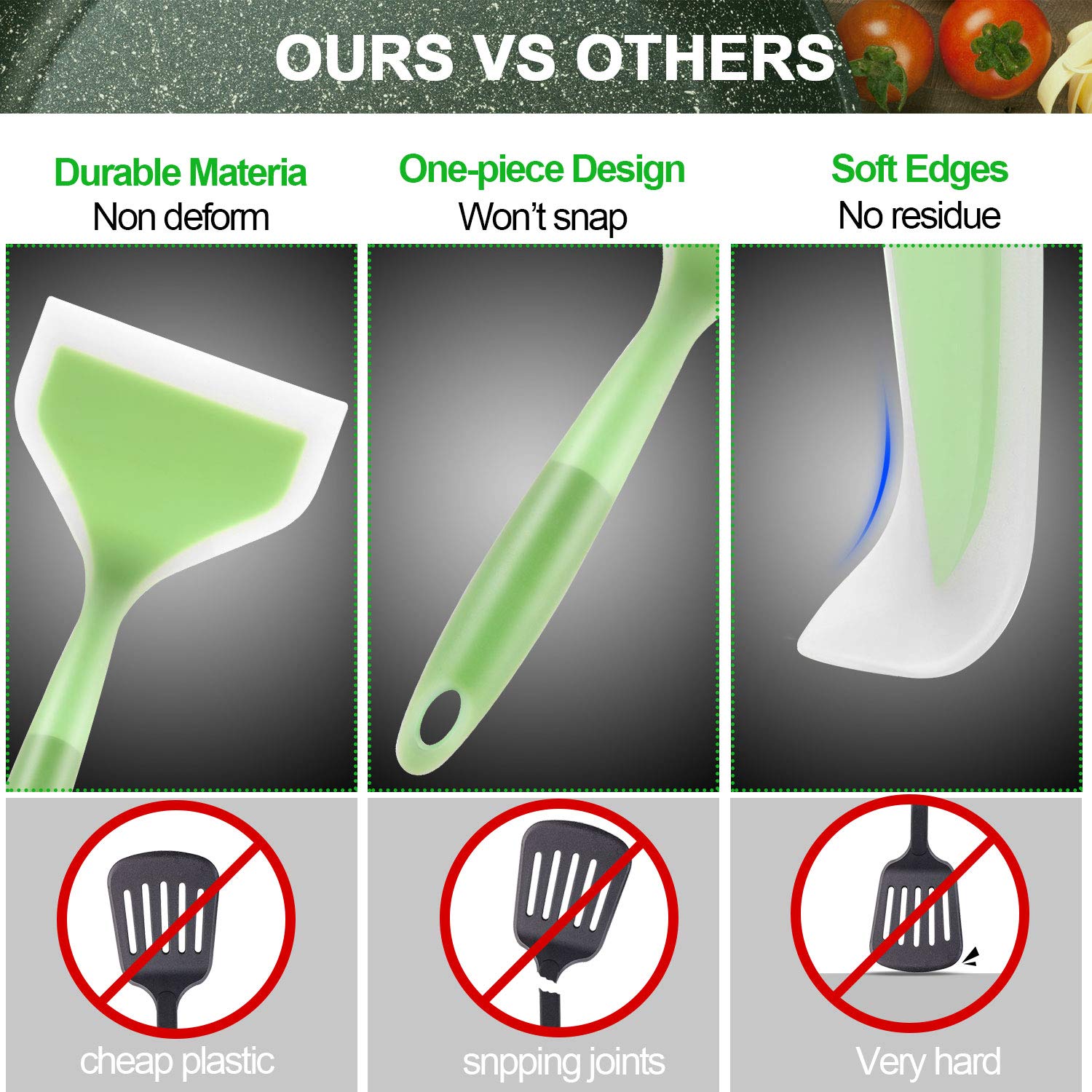 Shappy 2 Pcs Wide Silicone Spatula Tamagoyaki Shovel Turner Nonstick Fried Shovel Fish Spatula Silicone Wide Flexible Turner for Nonstick Cookware Egg Cookie Omelette(Green, Orange)