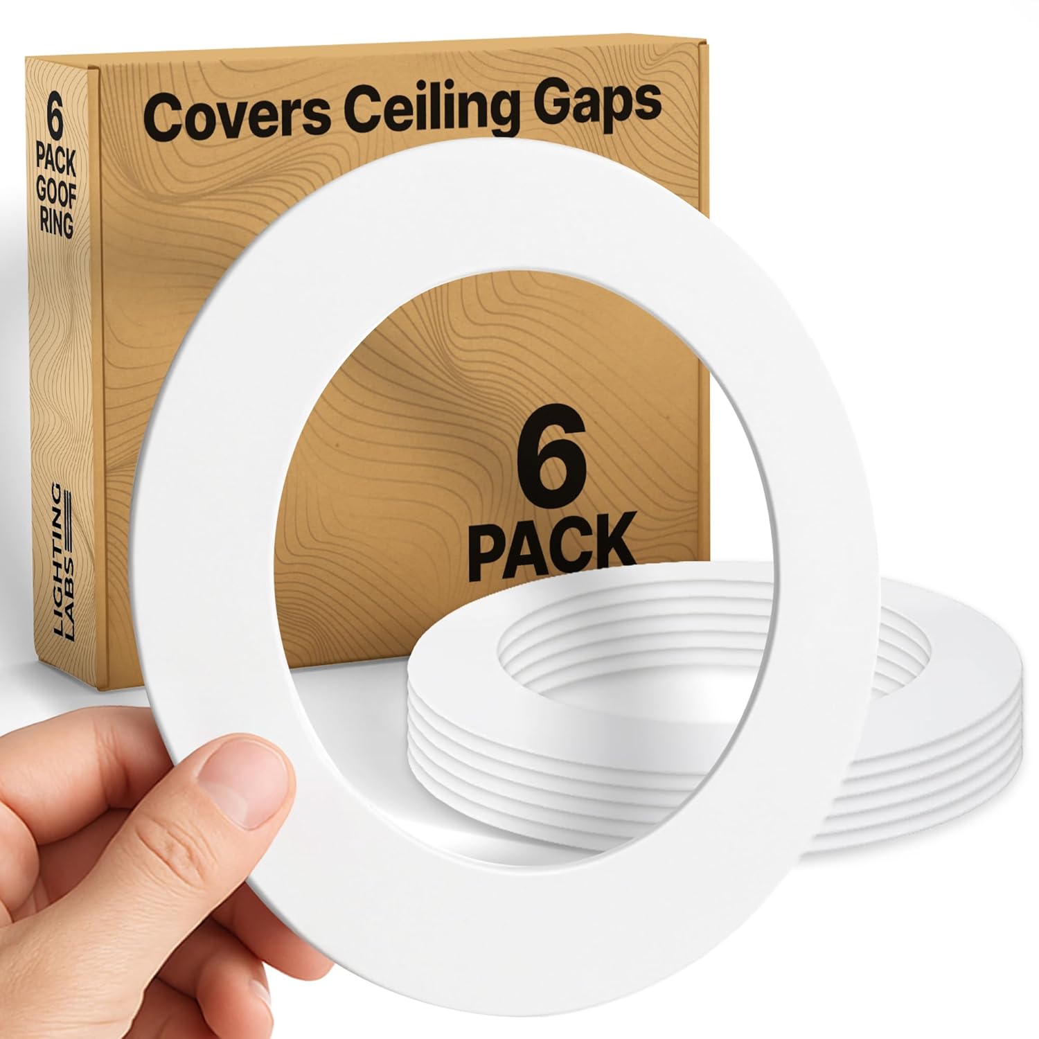 6 Pack Gloss White Goof Trim Ring for 6" Inch Recessed Lighting Trim Can Light Trim for Down Light, Outer Diameter 8 Inches