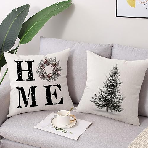 Miniatura 3 de Juego de 4 fundas de almohada de Navidad de 18 x 18 pulgadas, árbol de Navidad, camión, hogar, guirnalda de Noel, decoración de vacaciones de