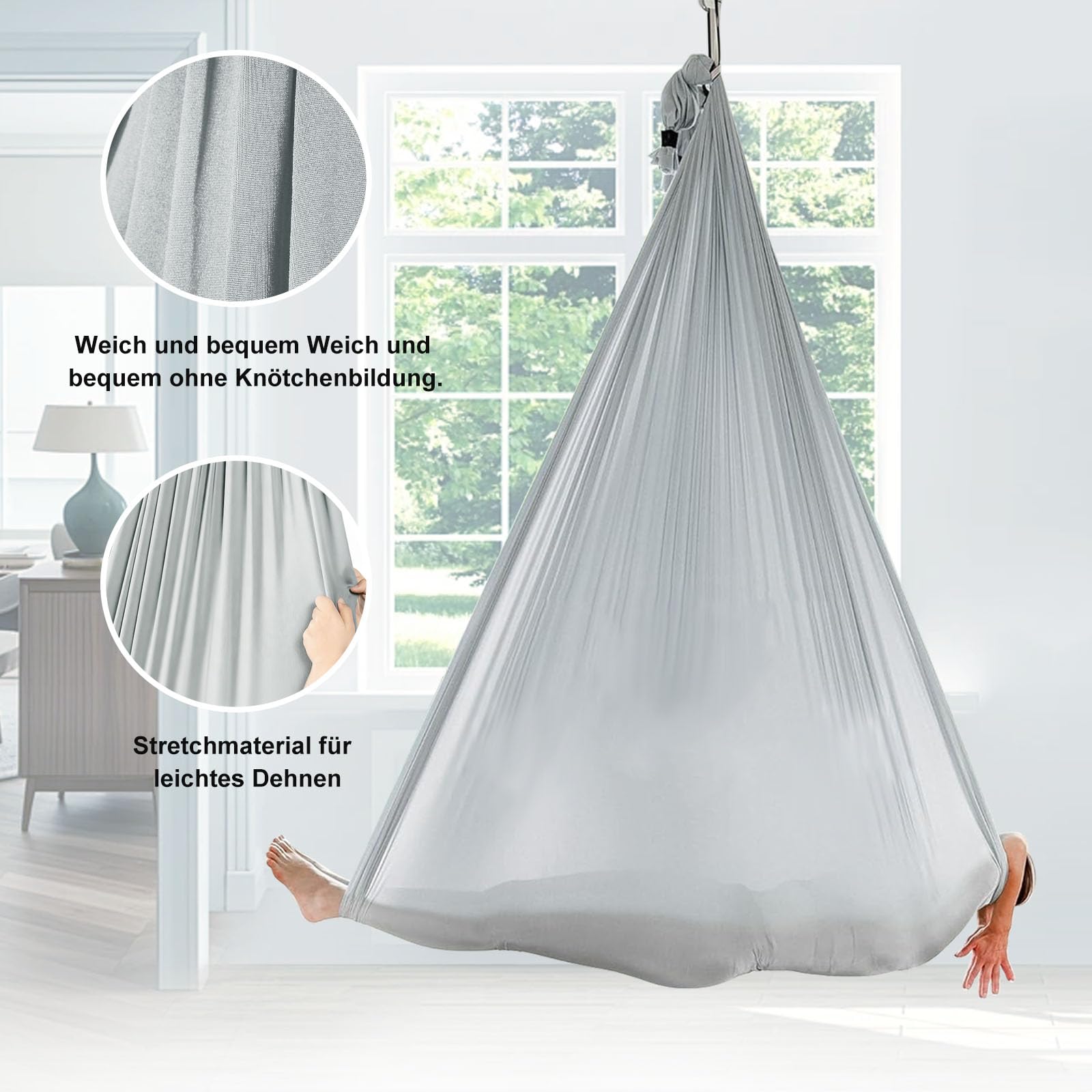 Aerial Yoga Hängematte Set, Nestschaukel, Aerial Yoga Swing Air Fliegen, Indoor Schaukel 200 Kg Max, Yogas-Schaukel Hammock Swing mit Karabiner, Befestigung, Nägel & Zubehör(150x280CM)