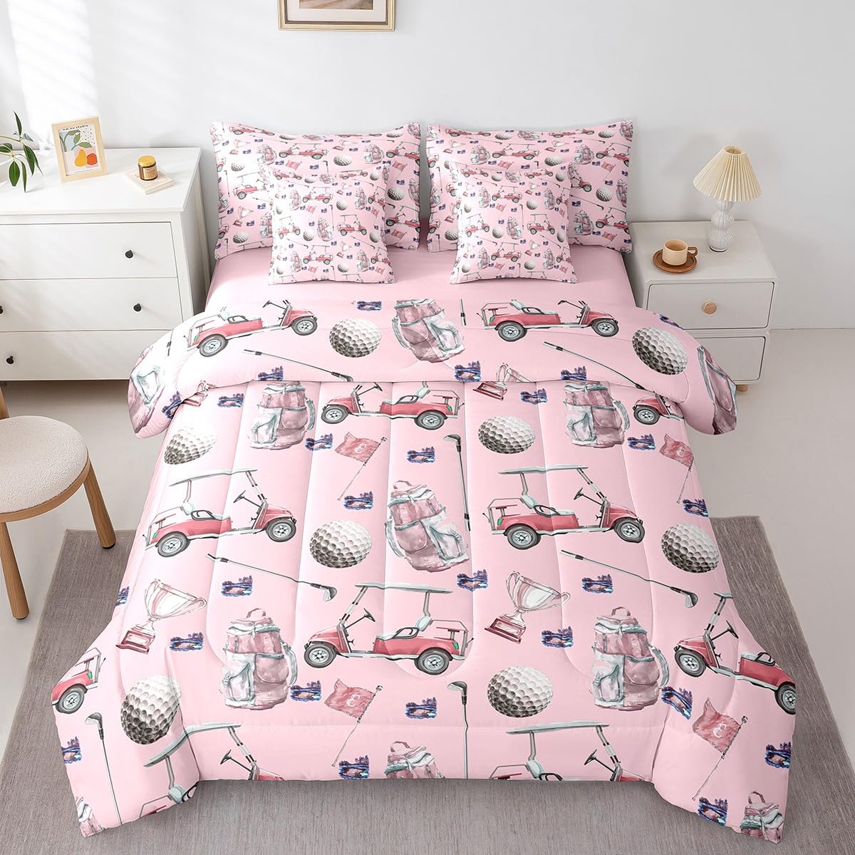 Parure de lit 7 pièces fille couette drap drap-housse literie moderne golf