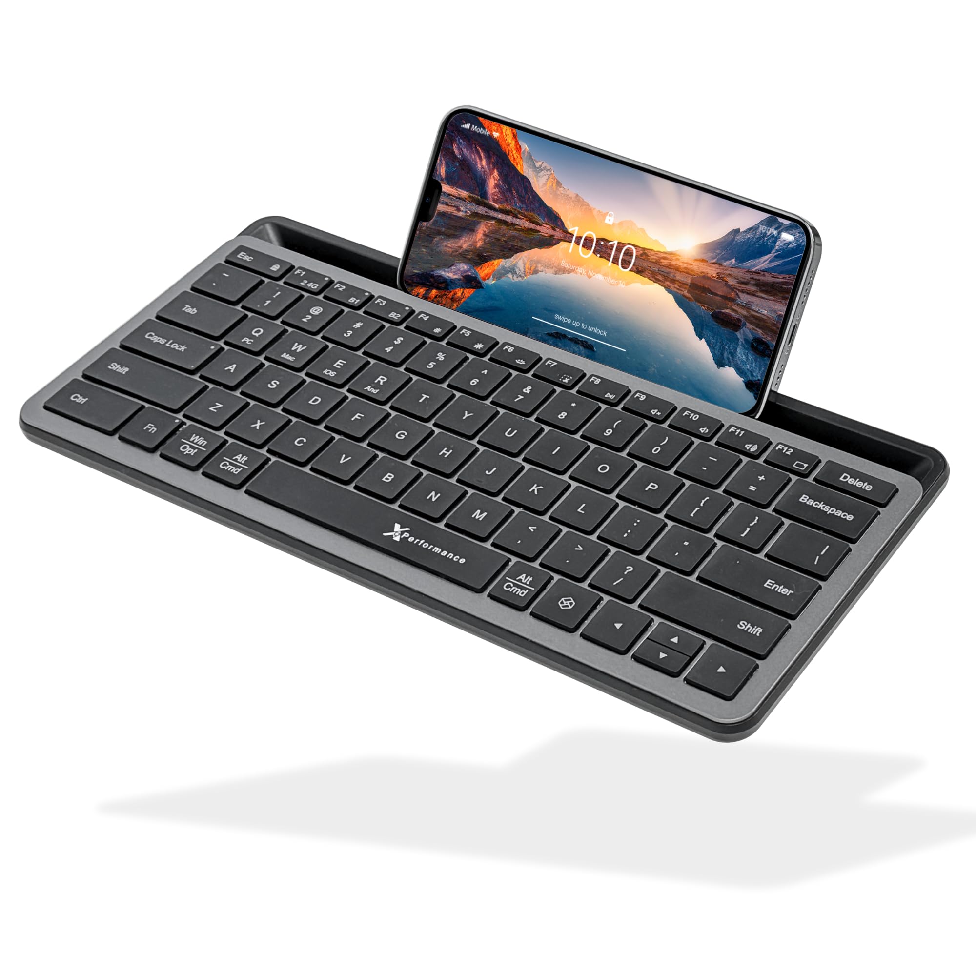X9 Performance Small Wireless Keyboard with Dock - (BT + 2.4Ghz) - Ready for Travel - Compact Bluetooth Keyboard for Tablet, Phone, Office - Backlit, Portable, Multi-Device - PC, Mac, iPad, Android - 1