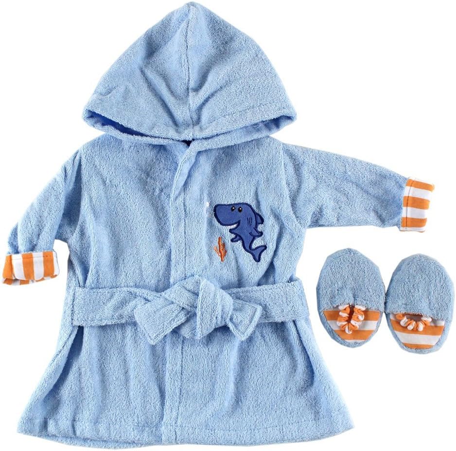 Luvable Friends Unisex Baby Cotton Terry Bathrobe, Blue Sea, One Size