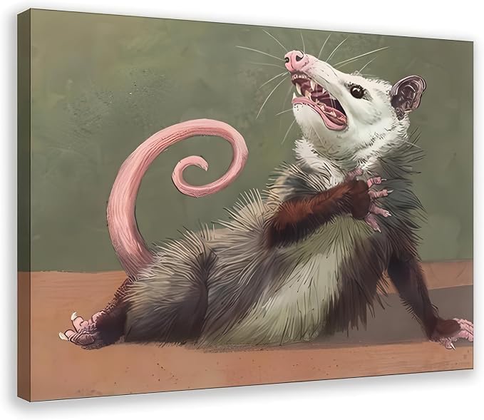 Opossum Funny Poster Canvas Wall Art, Animals Decor, Quirky Wall Decor, Opossum Humor Artwork for Animal Lovers, Funny Gift Idea for Home (12Ă—8inch)