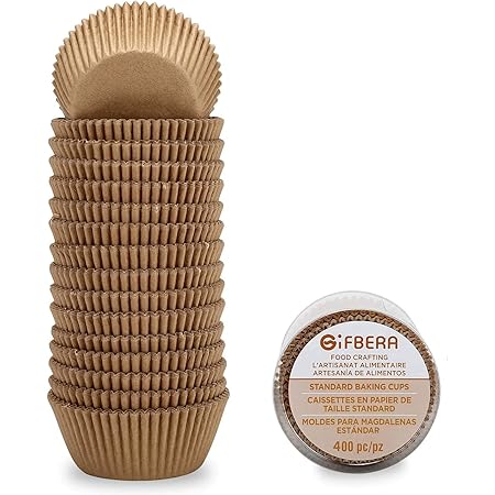 Gifbera Natural Cupcake Liners Standard Baking Cups 400-Count, Unbleached No Smell Paper
