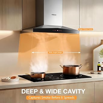 36 Inch Range Hood 1200 CFM, Kitchen Vent Hood with High Suction Power, Brushless Motor, Touch Control, LED Lights, Stainless Steel Wall Mount or Under Cabinet, Carbon Filter for Odor Removal