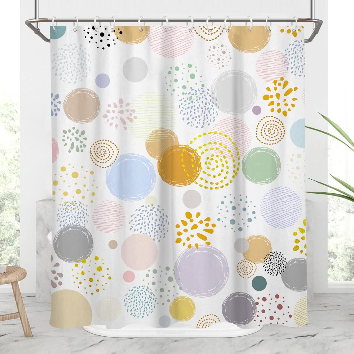 AAtter Kids Shower Curtain Girls Colorful Polka Dot Fun Cute Teen Toddler Girly Pastel Preppy Unique Firework White Orange Pink Blue Grey Home