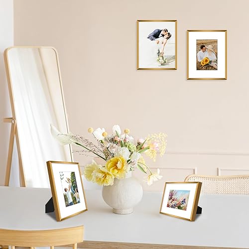 Miniatura 5 de Golden State Art, Marco de fotos de aluminio y cristal real, marcos de fotos de 8 x 10 pulgadas con paspartú de color marfil para exhibición de