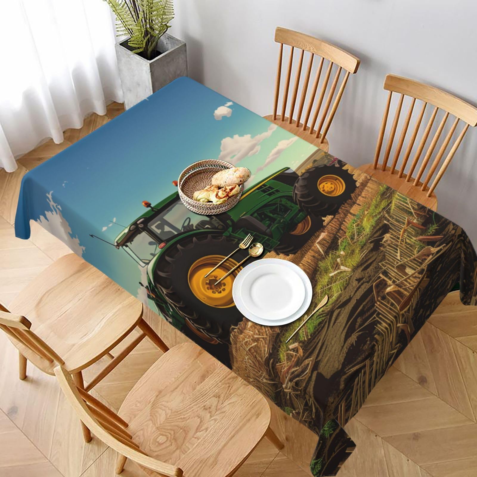 WPKJU Tractor Farm Printed Tablecloth 60x90 in Water Resistant Table Cover Washable Rectangle Table Cloth for Dining Tables