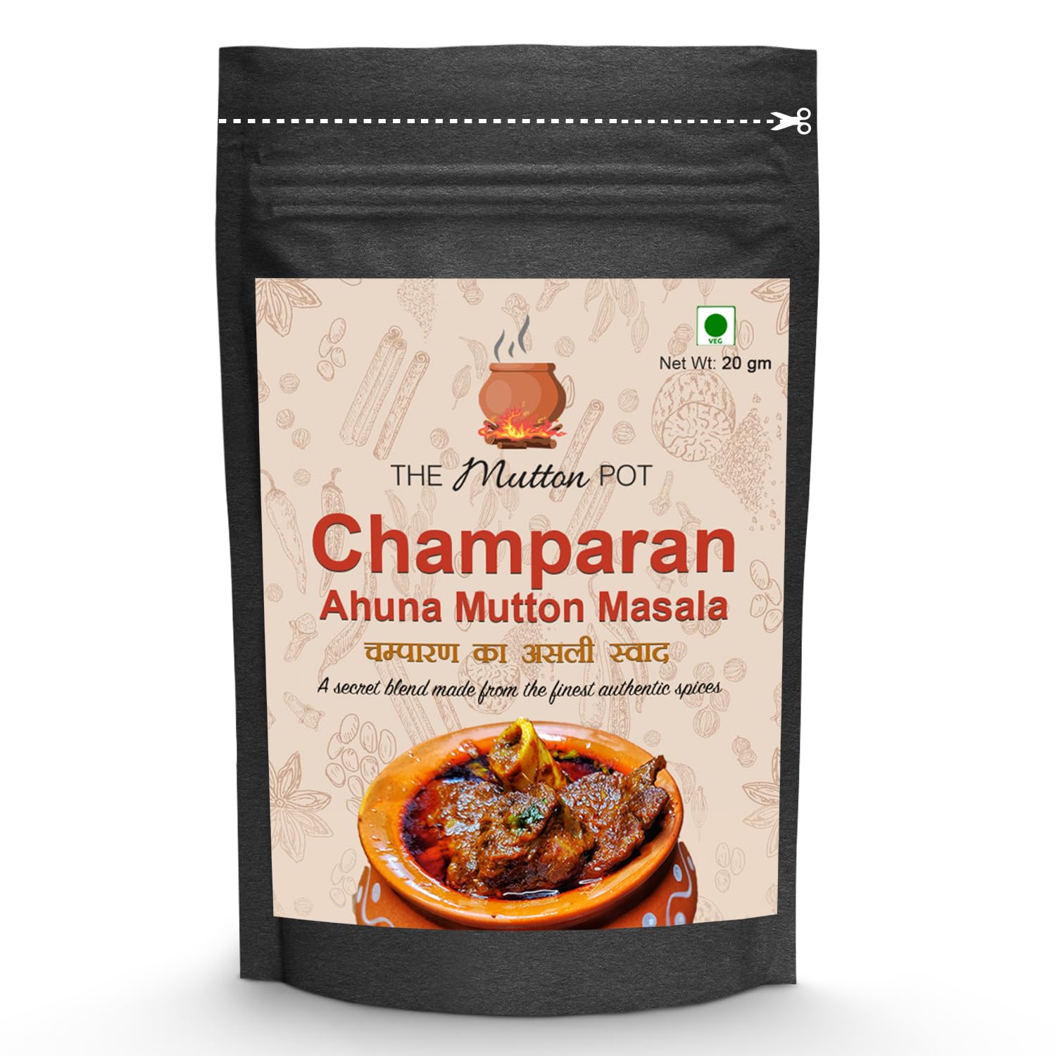 The Mutton Pot Champaran Ahuna Handi Mutton Masala 20g | No Preservatives, No Artificial Colors | Home Cooking Indian Meat | Only 20g Required for 1 Kg Mutton | Shipped Fresh | Curry Mix | Bihar's Authentic Recipe | Easy to Cook Ahuna Meat Gravy with Authentic Spices | Desi Meat | No Need to Add Any Other spices