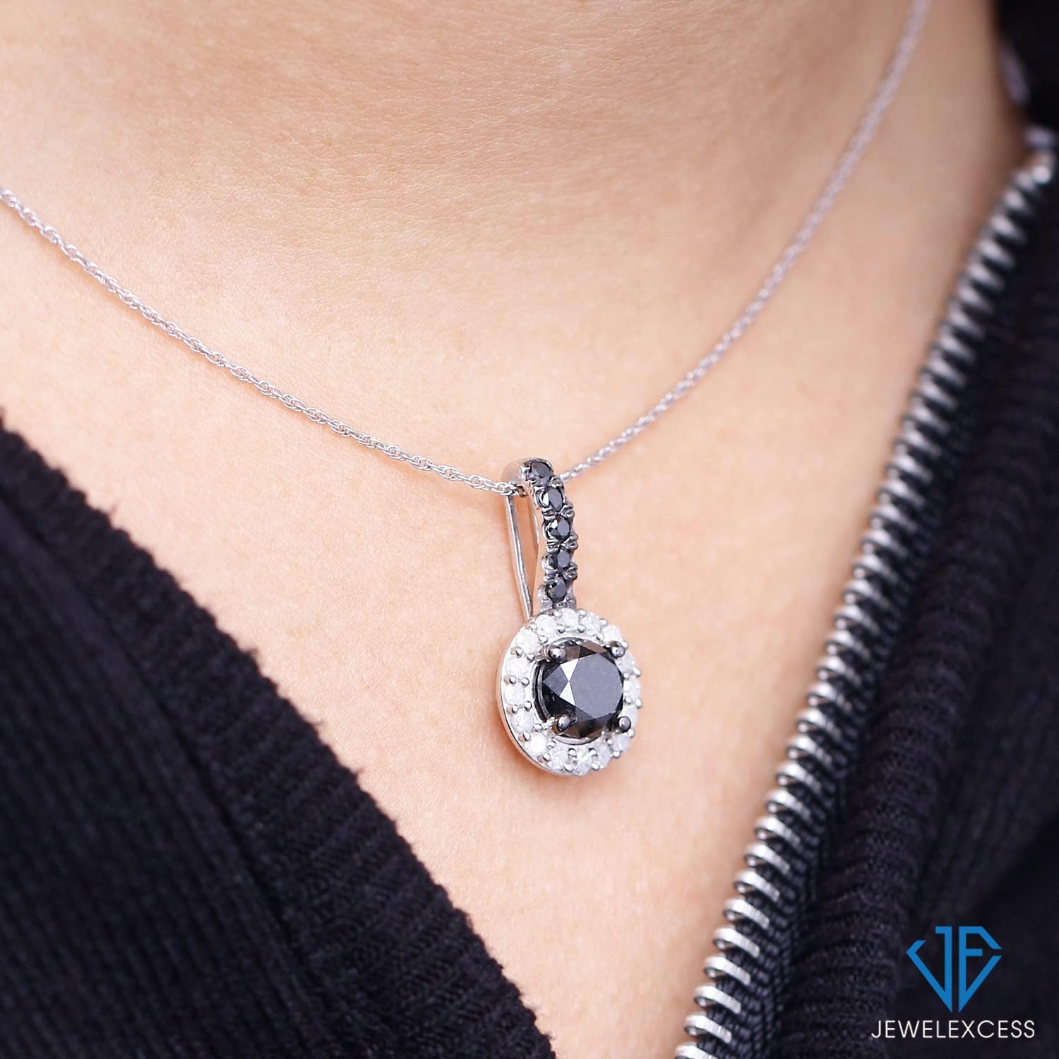 Miniatura 3 de JEWELEXCESS Colgantes de halo de diamantes, colgante de halo de diamante blanco y negro de 2.00 CTW, banda de colgante de plata de ley, colgantes