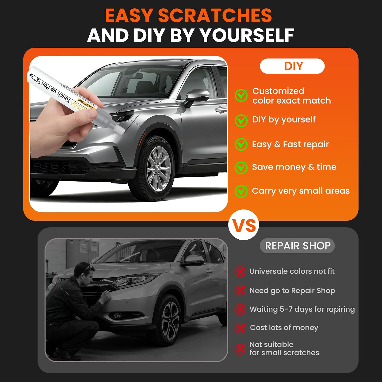 Car Scratch Remover Pen for Honda Lunar Silver Metallic NH-830M Touch up Paint for Cars ALL-IN-ONE Magic Scratch Repair Pen Car Paint for CR-V/Civic/Ridgeline/Passport/Accord/HR-V/Pilot/Odyssey