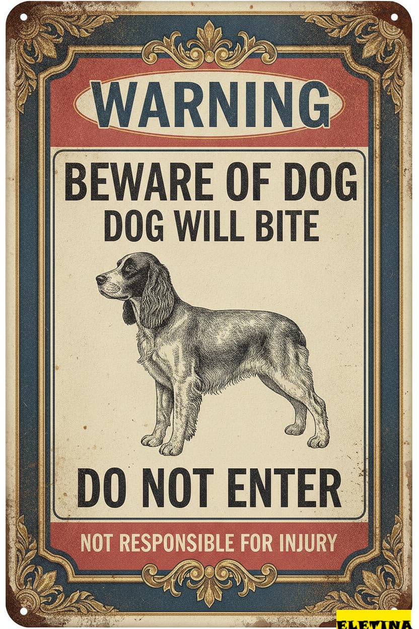 Dog Will Bite English Springer Tin Sign, 8x12 Inch
