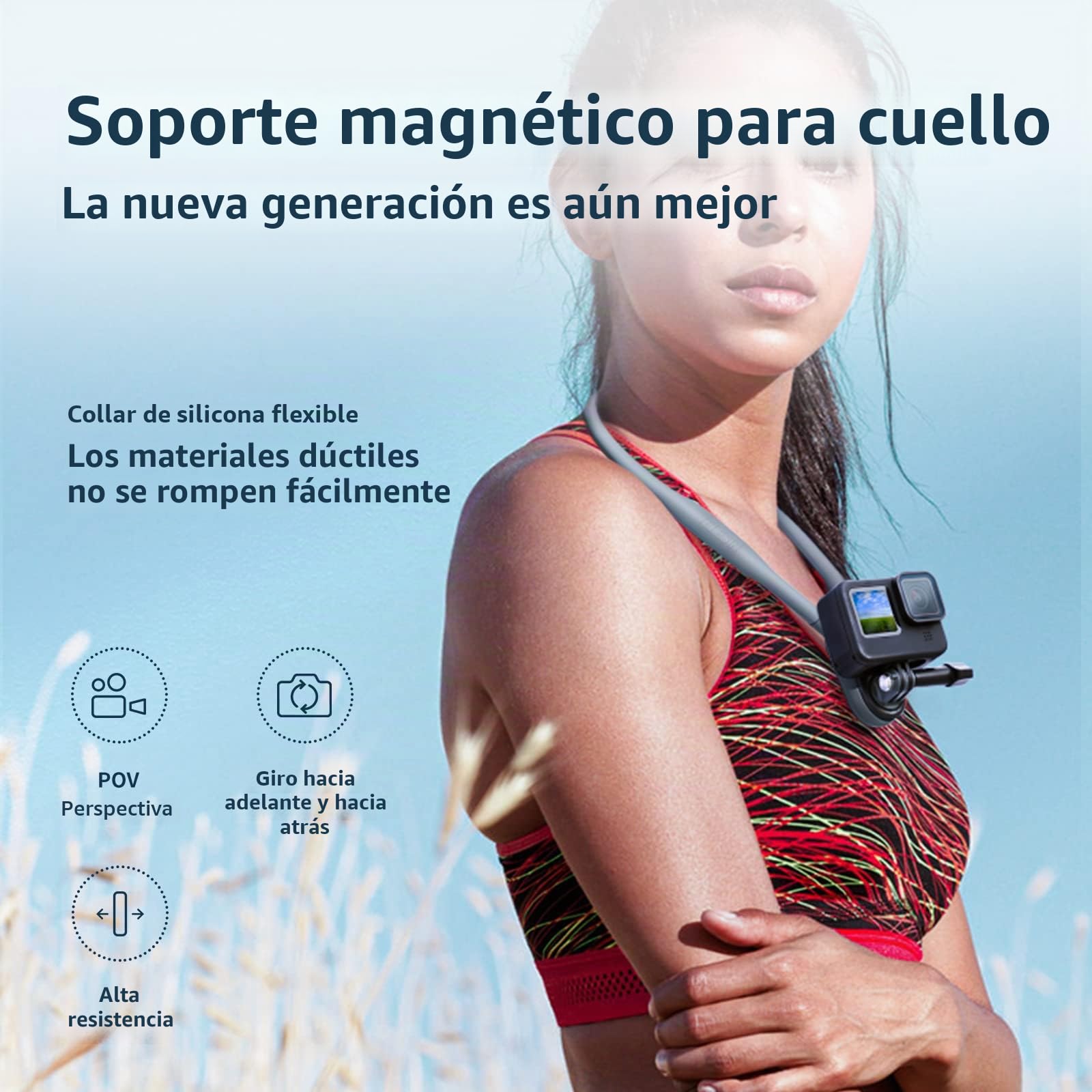 TELESIN Soporte Magnético Selfies de Cuello con Clip para Teléfono y Montaje Vertical, Collar de Vlog de Video Manos Libres, Correa de Cuello, para dji Osmo Action GoPro Hero Insta360 iPhone Android