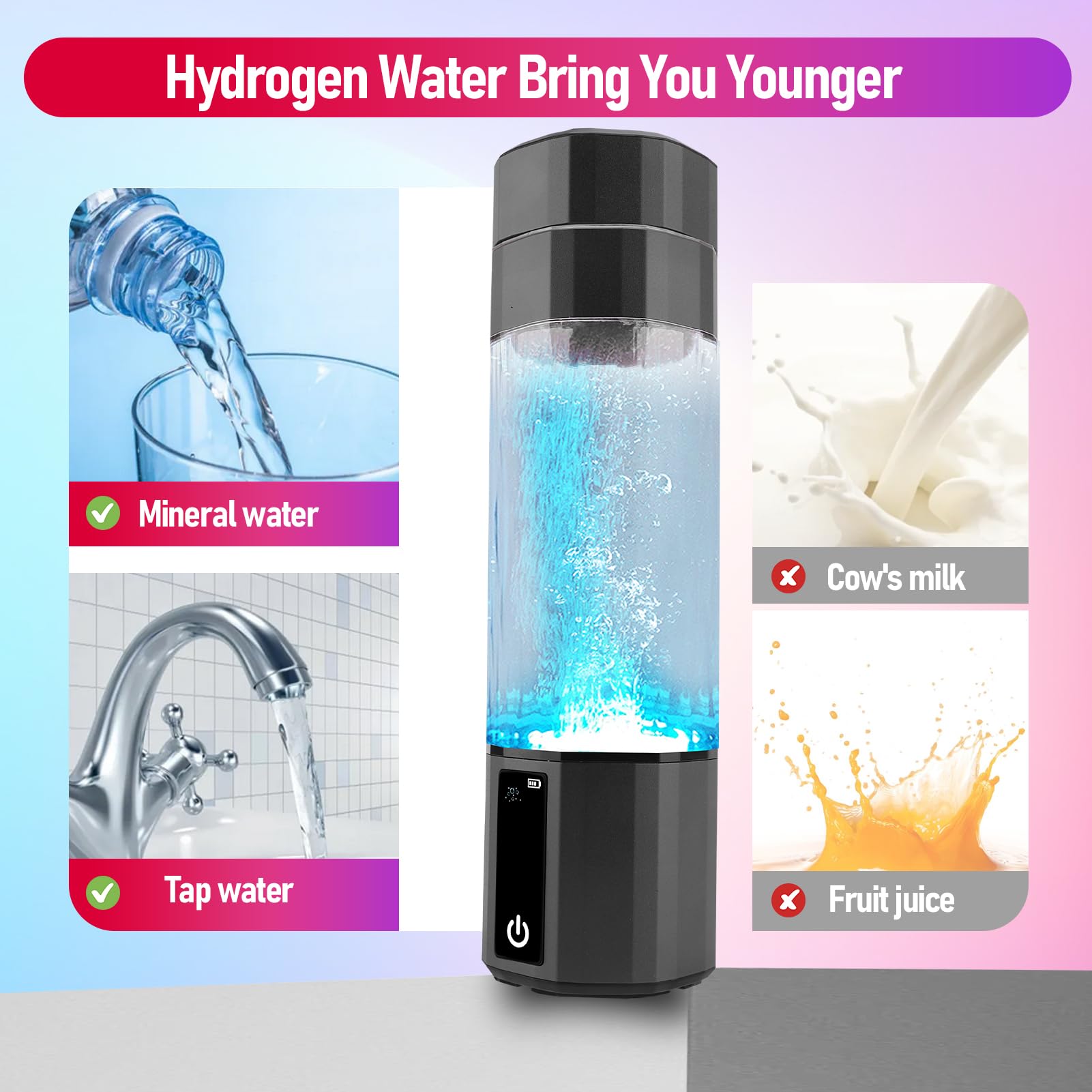 Bottiglia di acqua idrogeno 9800ppb elettrolisi rapida 208ml ionizzatore acqua alta concentrazione idrogeno ricca tazza di acqua per ufficio domestico