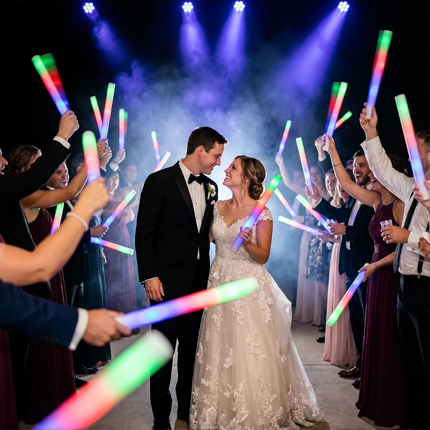 100 Pack Foam Glow Sticks Bulk, LED Foam Sticks with 3 Flashing Modes, 18.9" Light Up Foam Sticks Glow in the Dark Party Supplies for Wedding Reception, Birthday, Concert, Rave, Neon Party Favors