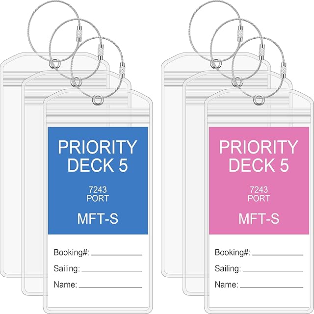 Clabby Cruise Luggage Tag Holders Carnival Luggage Tags with Loops Clear Luggage Tag Holder Waterproof Cruise Document Holder for Cruises in 2022 and 2023 Zip Seal Tags Luggage Tags PVC Holders (6)