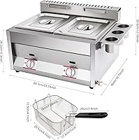 Vista 2 de Freidora comercial de gas, 2 freidora de gas de acero inoxidable de 6.34 cuartos de galón, freidora de gas de mesa con cesta para restaurantes