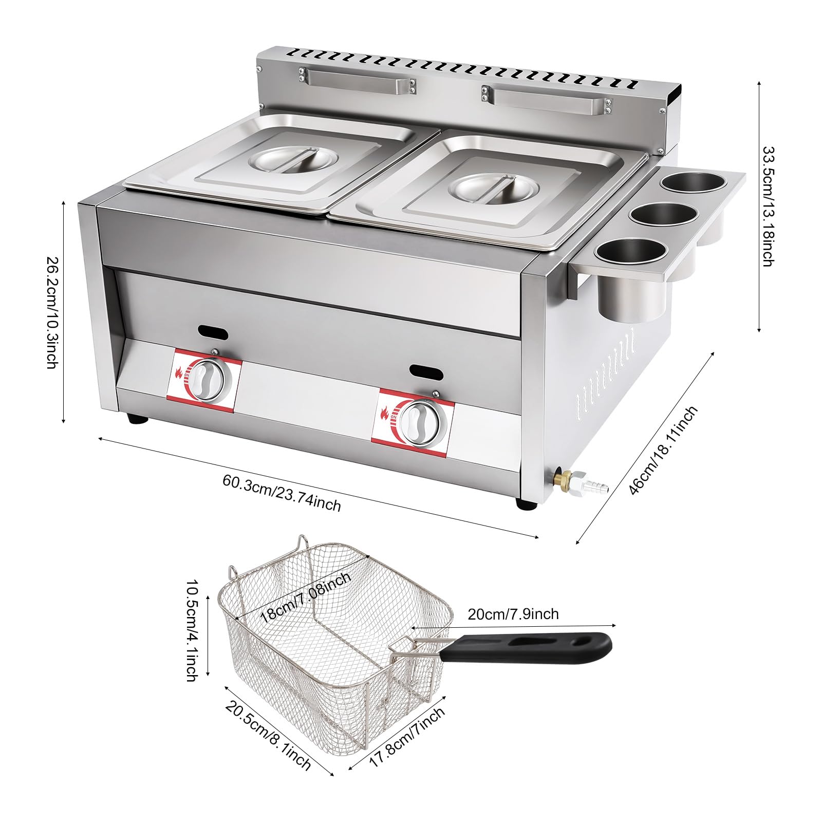 Double friteuse professionnelle à gaz, 2 x 6 l, pour gastronomie, friteuse avec graisse et huile, friteuse profonde pour frites et poulet, friteuse avec robinet de vidange, idéale comme machine à
