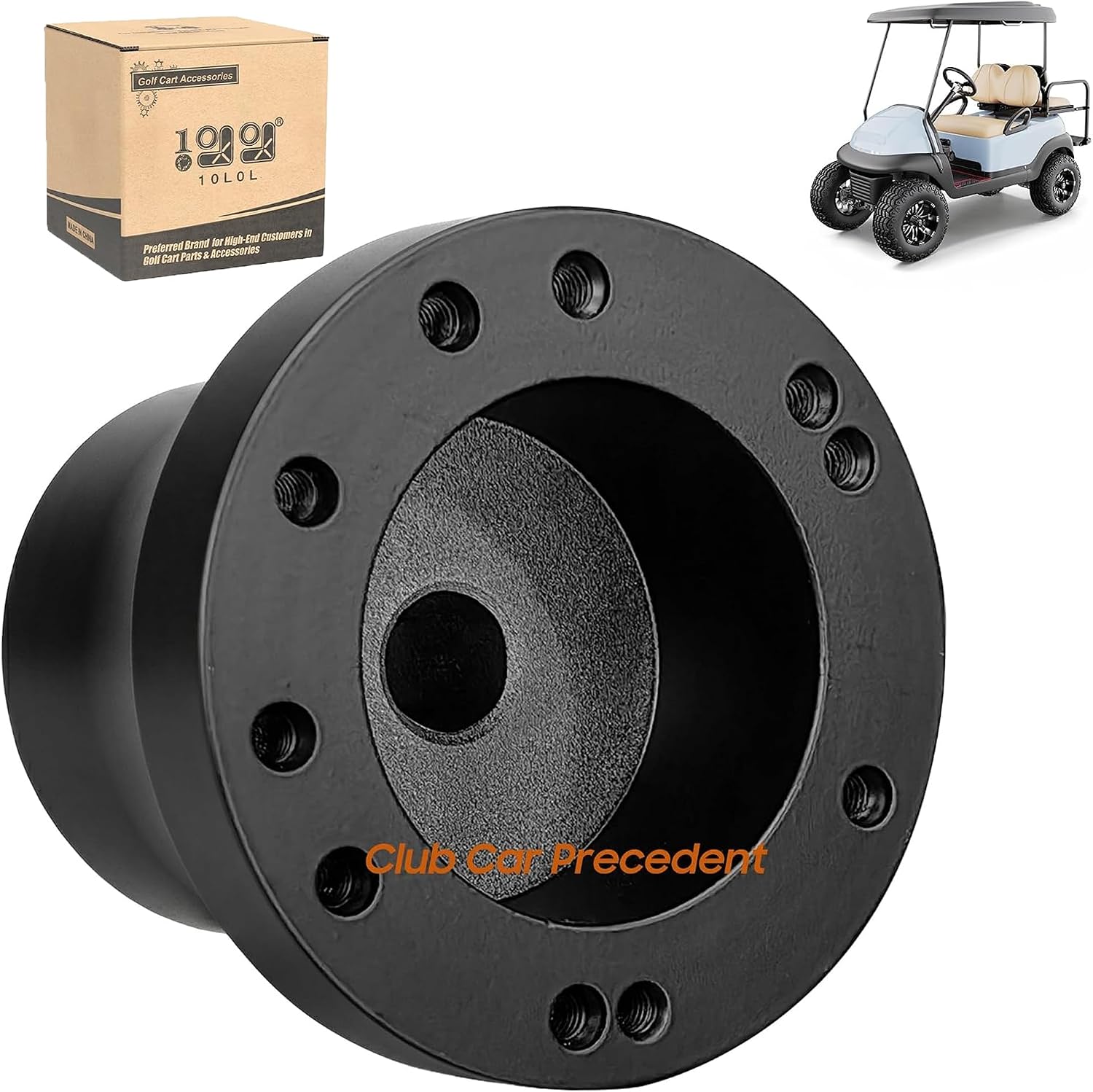 10L0L Golf Cart Steering Wheel Adapter for Club Car Precedent/Tempo/Onward, Aluminum Black Hub Fits 5 to 6 Hole Universal Steering Wheels, Durable Anti-Corrosion Golf Cart Accessories