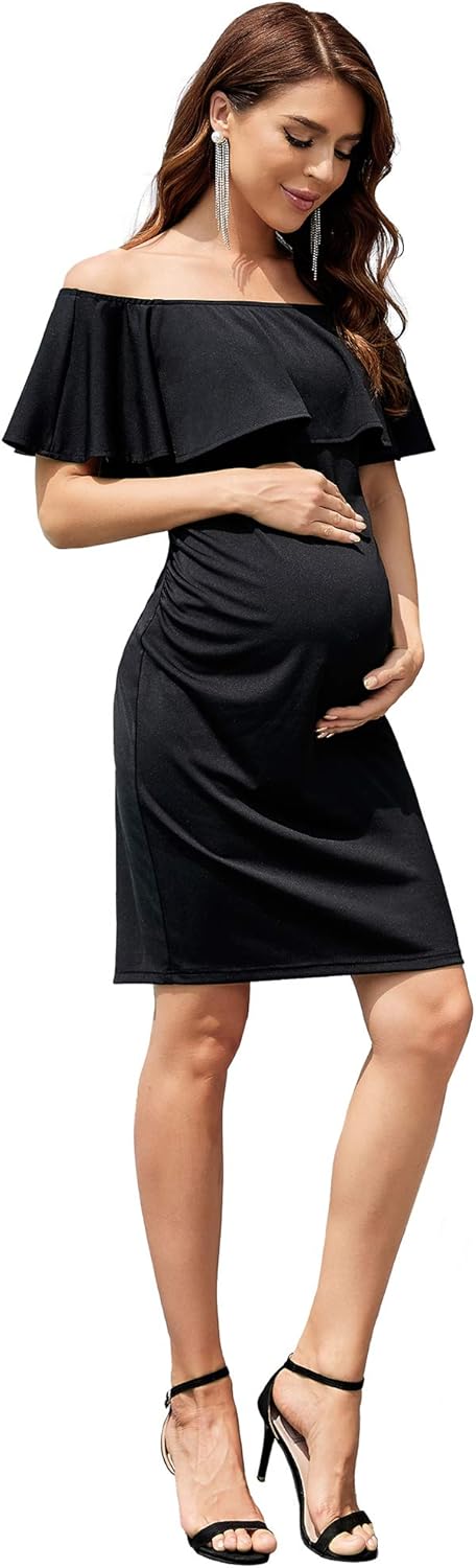 Ever-Pretty Women's Maternity Dress Off Shoulder Ruffle Sleeveless Bodycon Dress for Baby Shower 20787 : Clothing, Shoes & Jewelry