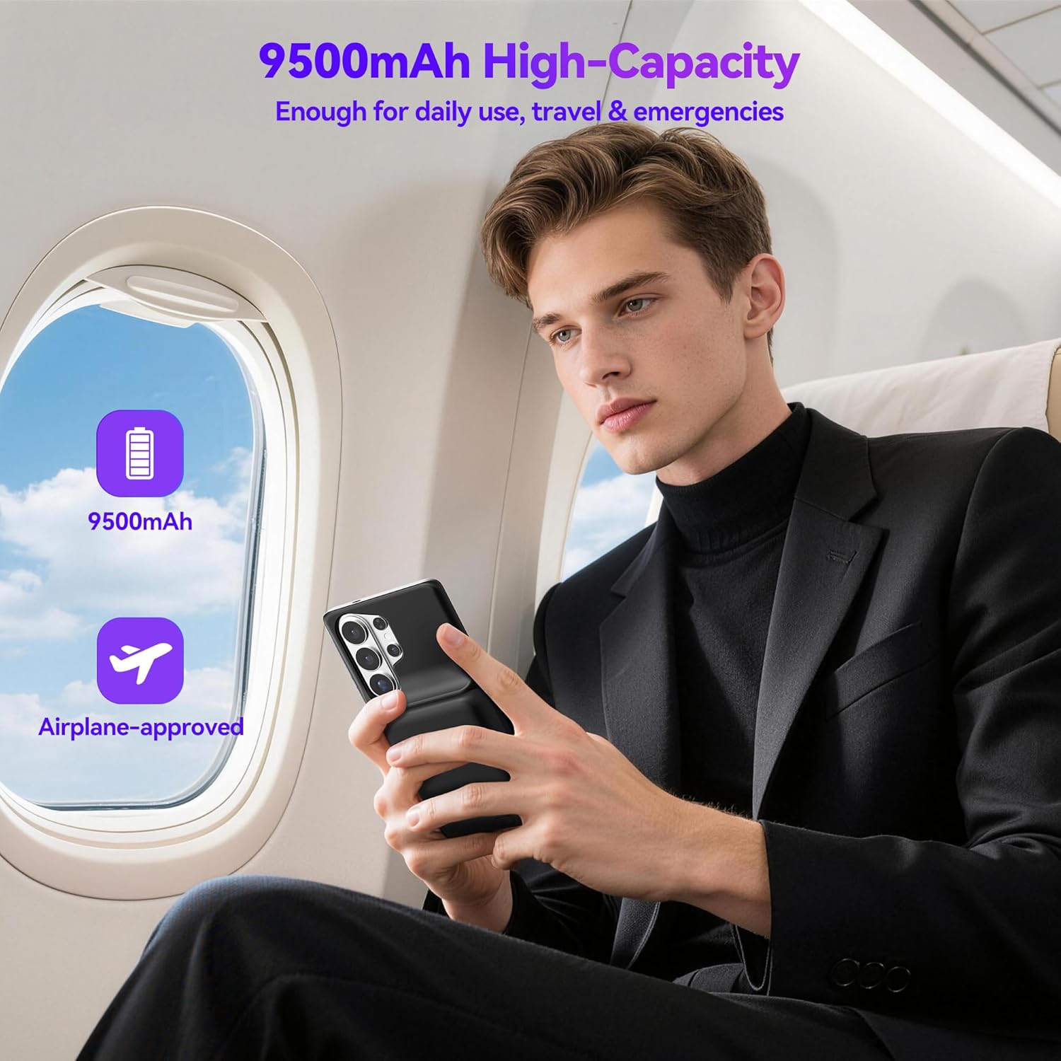 NEWDERY for Samsung Galaxy S26 Ultra/S25 Ultra Battery Case,9500mAh Qi Wireless Charging Supported,Portable Protective Charger Case with Extended Battery Pack for Galaxy S26 Ultra&S25 Ultra 6.9"