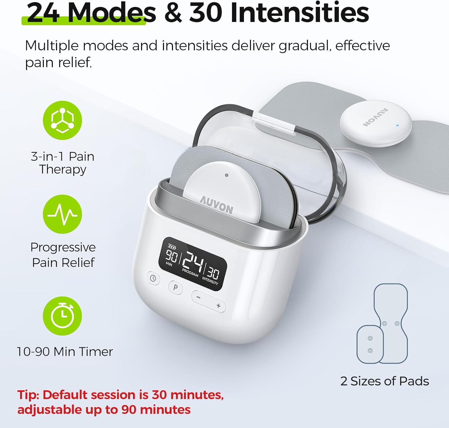 AUVON Wireless 24 Modes TENS Unit Muscle Stimulator for Pain Relief, Smart Rechargeable TENS Machine with Dual Size 6 TENS Pads for Physical Therapy, Pocket-Size TENS Device for Shoulder & Back Pain - Image 4