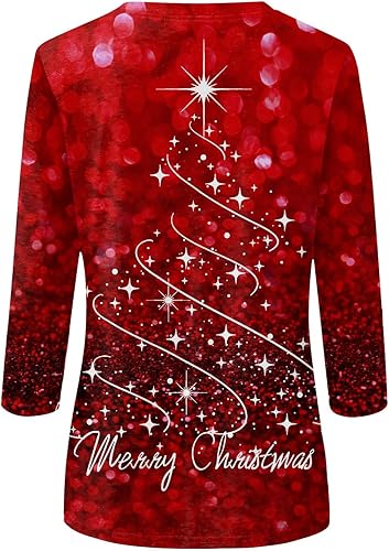 Miniatura 5 de COTECRAM Camisetas de otoño para mujer, estilo casual, manga 34, holgadas, cuello redondo, estampado floral, linda blusa gráfica, túnica