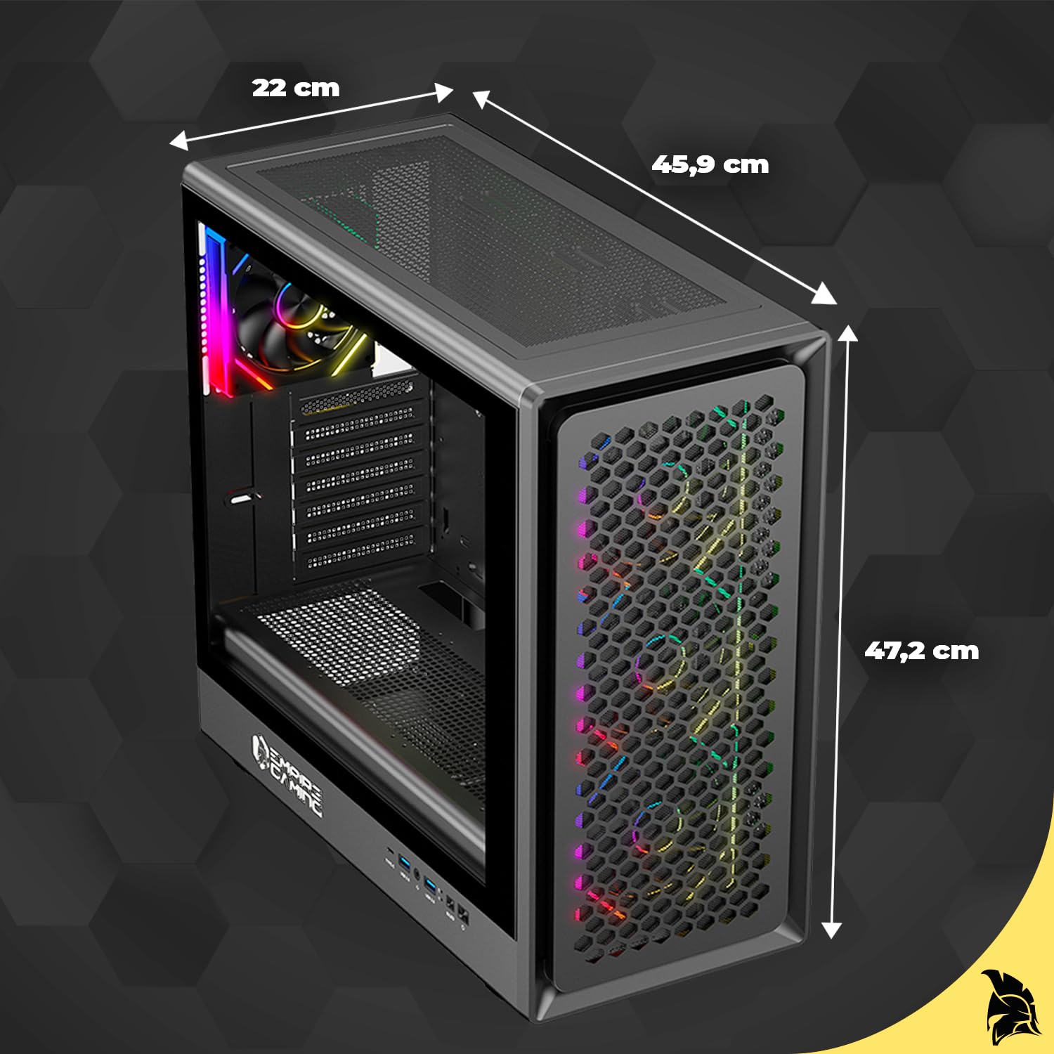 EMPIRE GAMING EC257 Case PC Gaming Mid Tower ATX/mATX/ITX, Frontale Mesh Airflow, 4 Ventole ARGB 120 mm Preinstallate con HUB PWM, Vetro Temperato, GPU 420 mm, Watercooling 360 mm，USB C