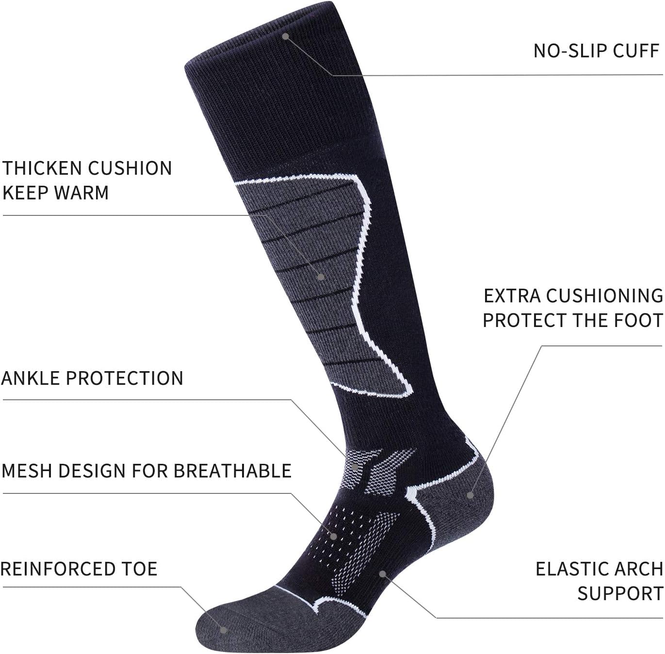 CS CELERSPORT 2/3/4 Pack Ski Socks for Men and Women Skiing, Snowboarding, Winter Performance Socks - Image 3