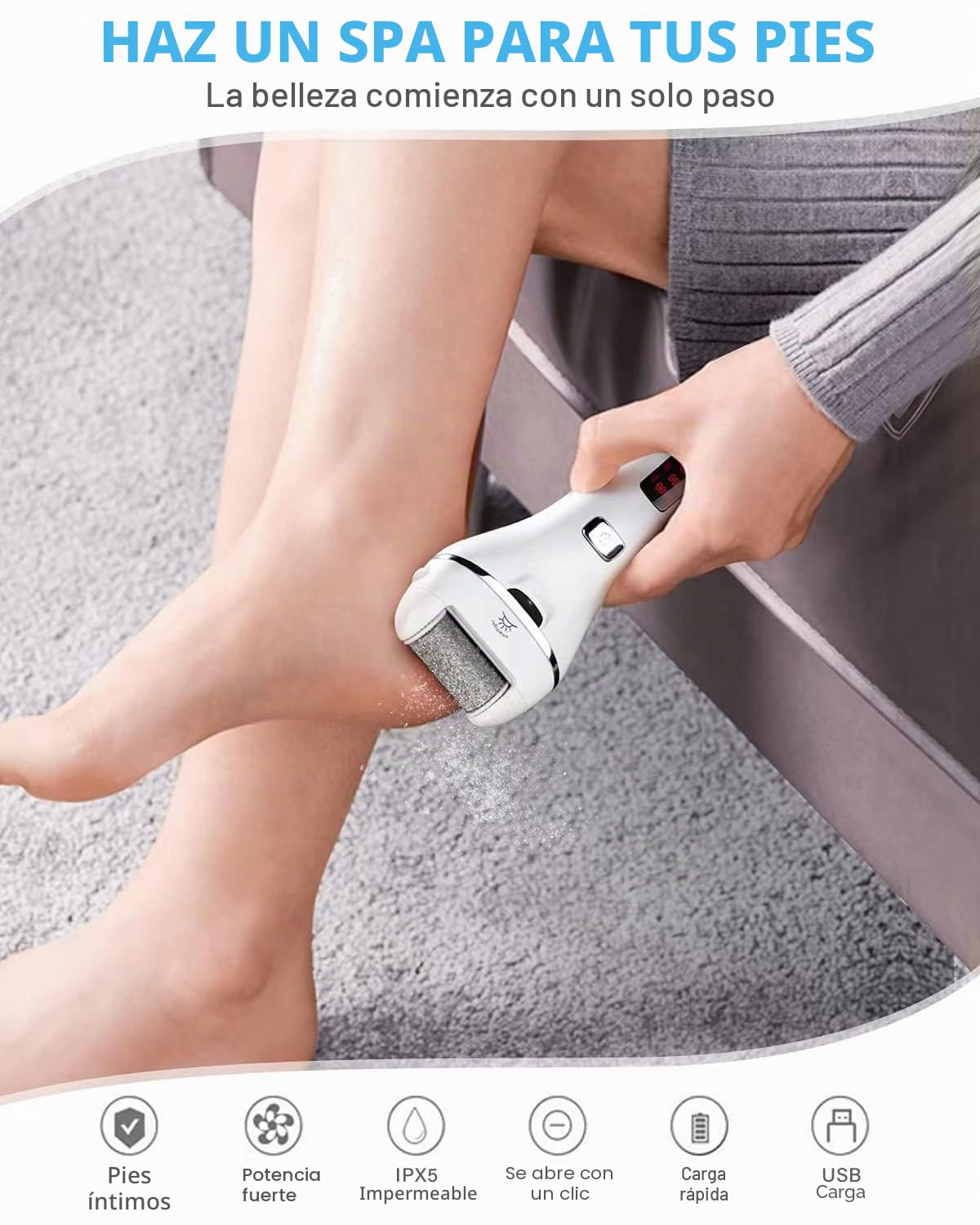 Lima Eléctrica Pies Durezas,Vxdoirk Profesional Quita Durezas para Pies Electrico Callos Pies Eliminar,Lima Pies Durezas Eliminar Recargable e Impermeable con 3 Rodillos y 2 Velocidades Blanco