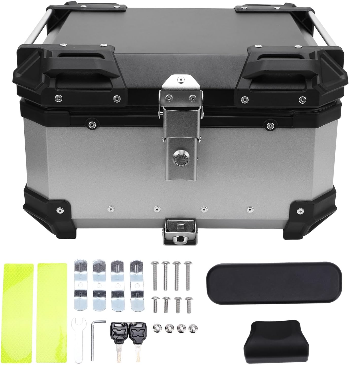 Zunate 32L Motorcycle Top Case - Quick Release Trunk, Water Aluminum Alloy Box, Universal Fit Tail Bag (Silver)