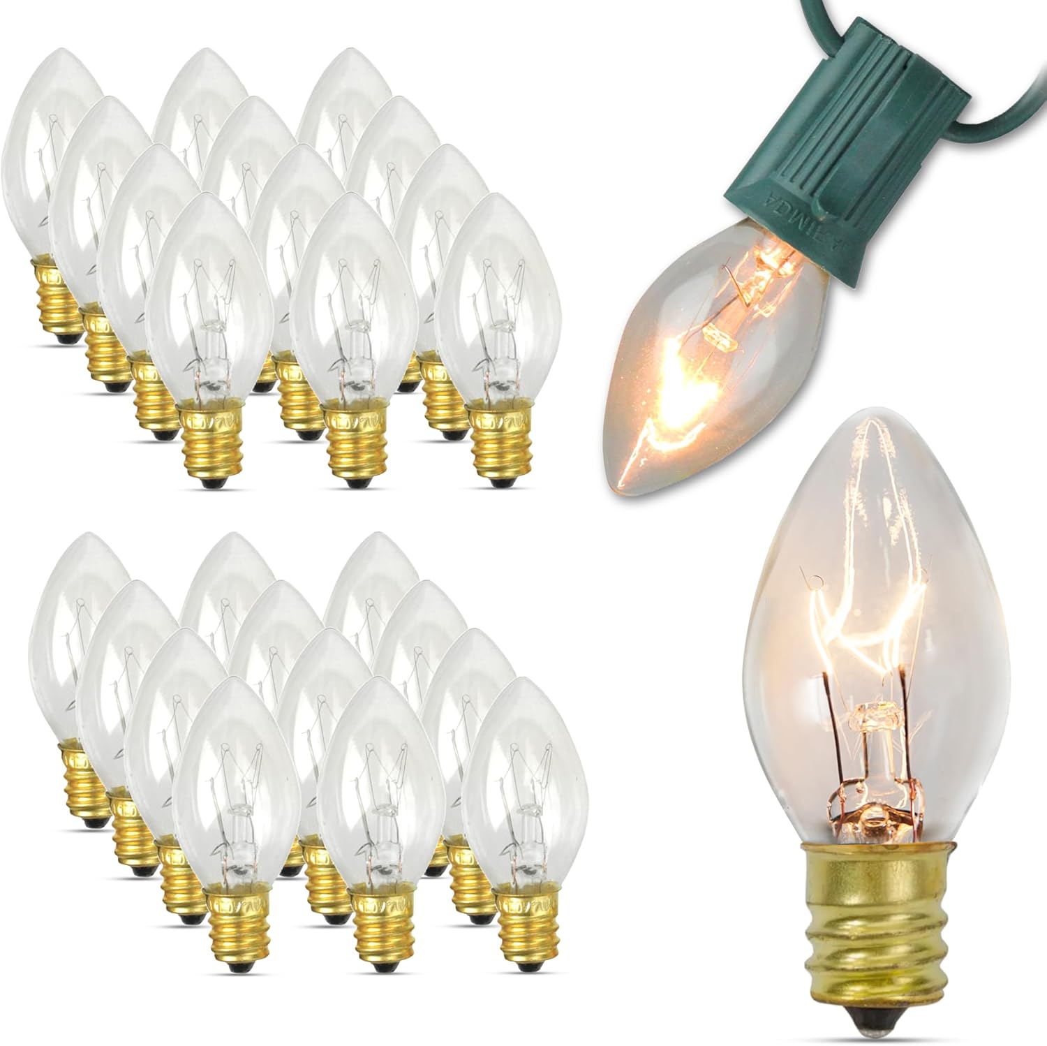 Iconikal 24-Count C7 Night Light Candelabra Bulbs 5-Watt, Clear for Lamps Nightlights Lanterns String Lights