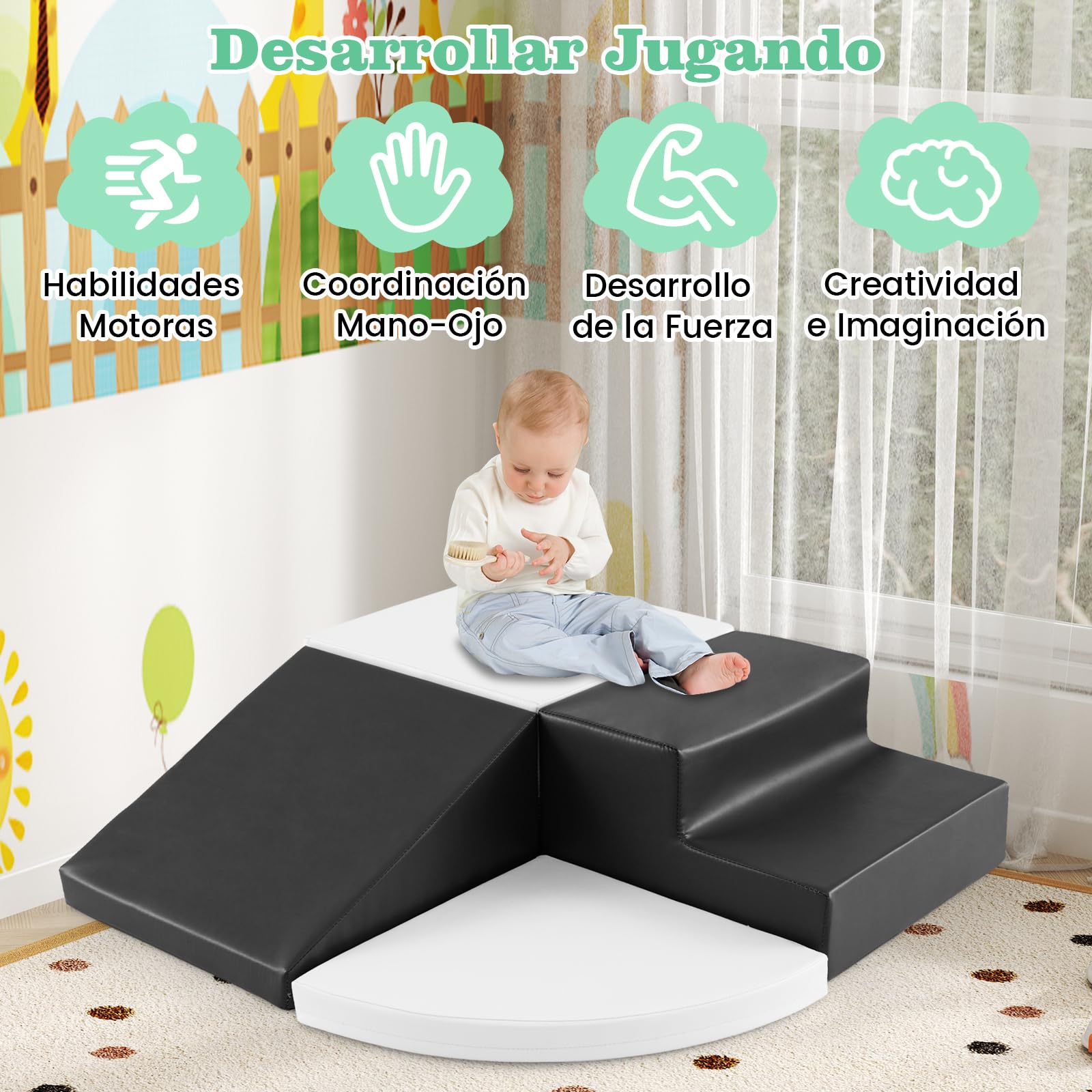 COSTWAY Juego de Bloques de Espuma Grandes para Bebé Bloques de Construcción Juguetes Educativos Ideal para Escalar Deslizar Gatear (Blanco y Gris)