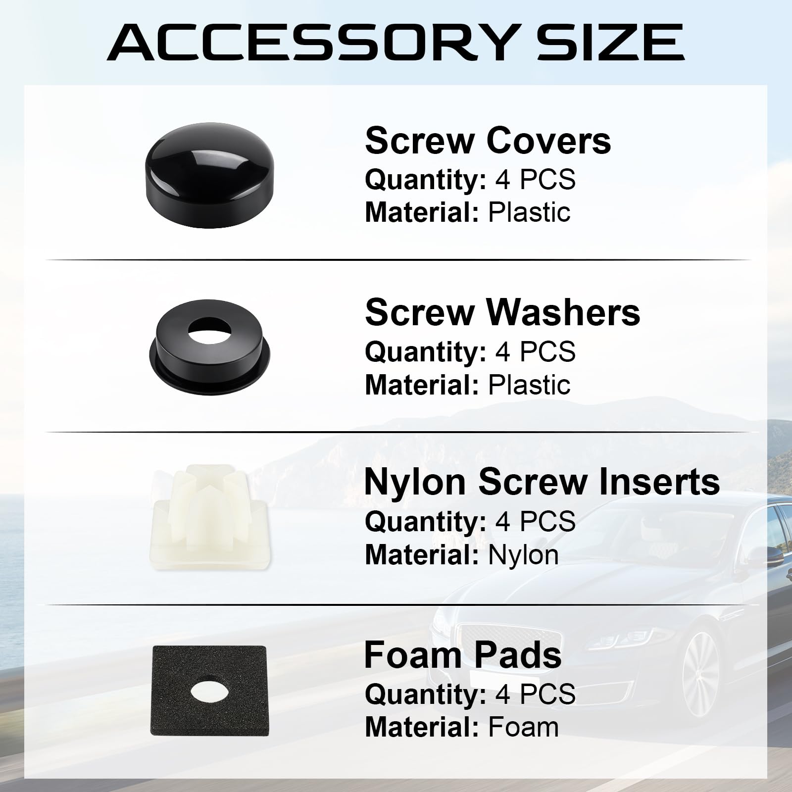 LivTee Rustproof License Plate Screws for Securing License Plates Frames and Covers on Cars and Trucks, 4 Sets Premium Stainless Steel Self Tapping Mounting Bolts (Black Zinc Plated)