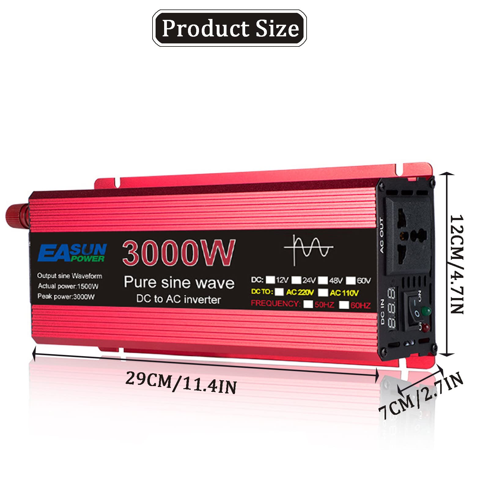 1000W/1600W/2200W/3000W Przetwornica Napięcia Samochodowego 12V/24V DC do 220V AC Samochód Ciężarowy Falownik RV Porty ładowania na Wycieczki Drogowe,24V-3000W