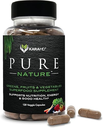 KaraMD Pure Nature | Suplemento de verduras, frutas y verduras | Vitaminas, fibra y antioxidantes | 20 suplementos de frutas y verduras para energía