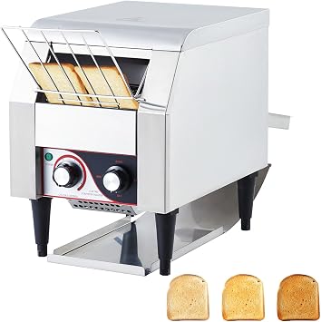 Commercial Conveyor Toaster 150 Slices/Hour, 1340W Heavy Duty Stainless Steel Electric Oven with Dual Heating Tubes for Restaurant Bagels and Croissants