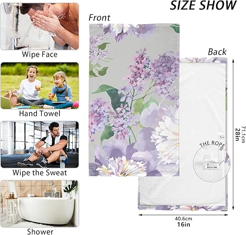 Miniatura 3 de Peonies - Juego de toallas faciales de acuarela lila, paño de algodón suave versátil, 16 x 28 pulgadas, toallas faciales para baño, juego de 2